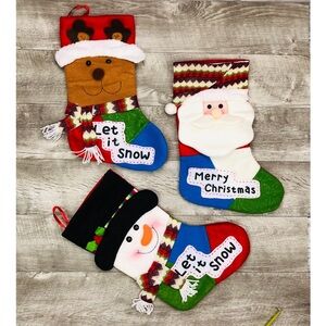 NEW HANDMADE 3 PAIR CHRISTMAS STOCKINGS SANTA